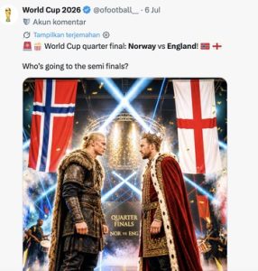 Inggris vs Norwegia di Perempat Final Piala Dunia 2026: Kane vs Haaland